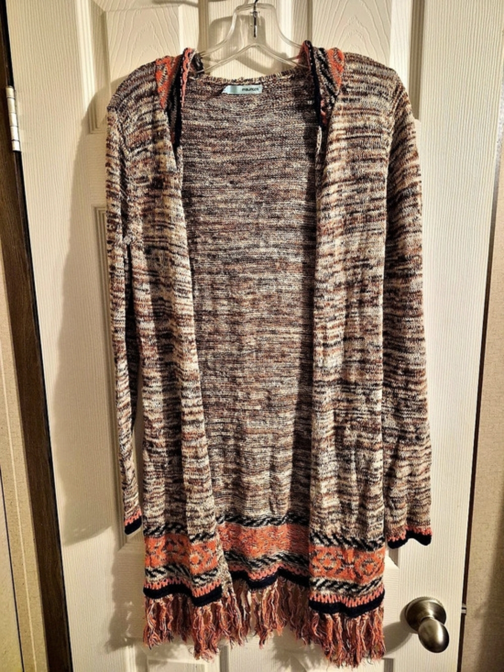 maurices Geometric Fringe Cardigan in Brown & Orange Size Small